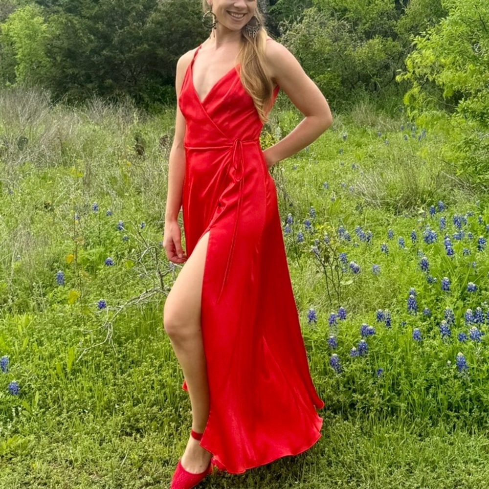Free People Red Satin Wrap Dress
